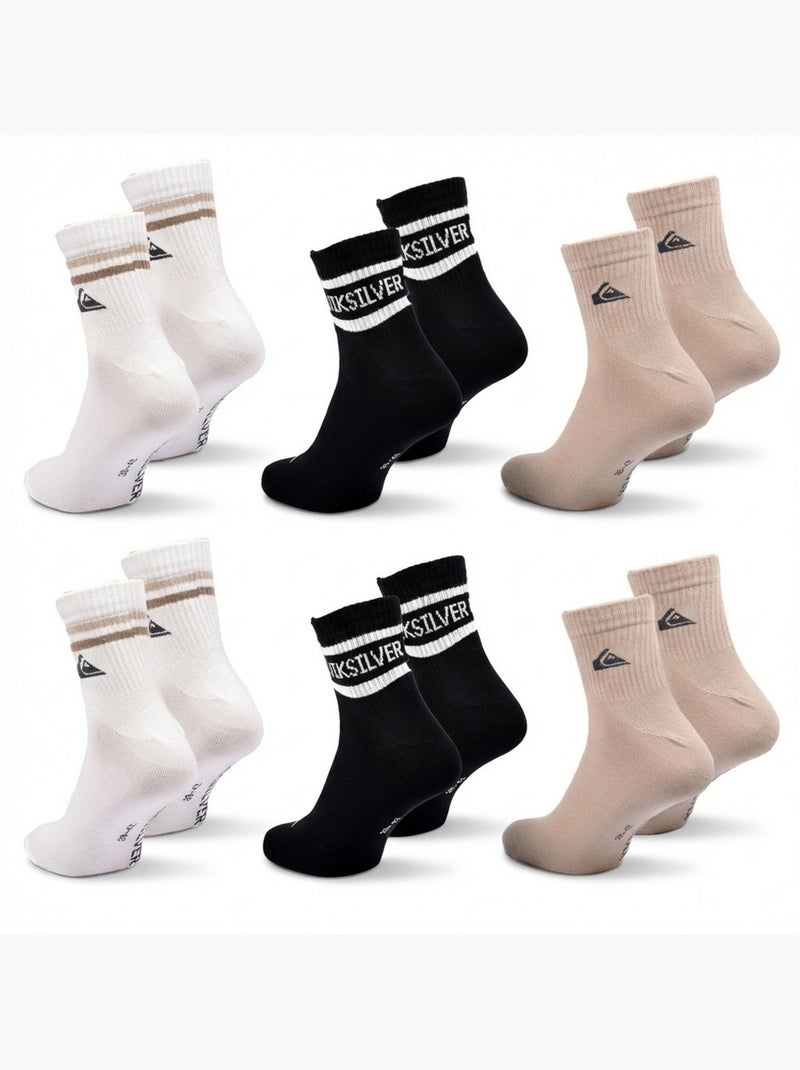Quiksilver Pack de calcetines para hombre QUARTER Lote de 6 pares Deporte Blanco Marrón Negro - Kiabi