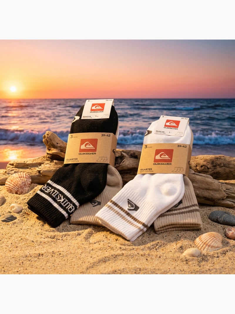 Quiksilver Pack de calcetines para hombre QUARTER Lote de 6 pares Deporte Blanco Marrón Negro - Kiabi
