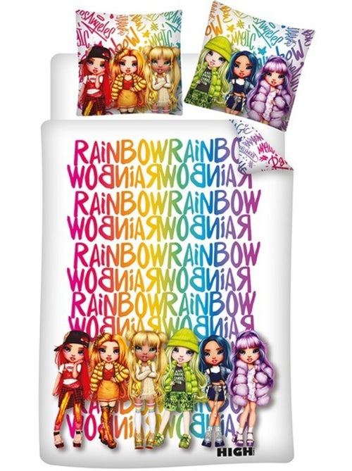 Rainbow High, Juego de sábanas infantil estampado reversible polialgodón - Kiabi Rainbow High, Juego de sábanas infantil estampado reversible polialgodón - Kiabi