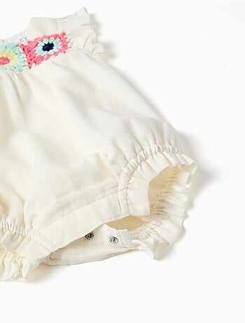 Ranita de algodón y lino con croché