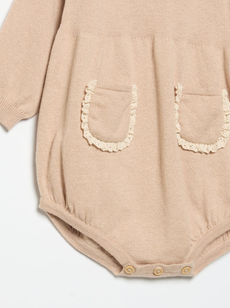 Ranita de punto con cuello y bolsillos de fantasía Beige - Kiabi