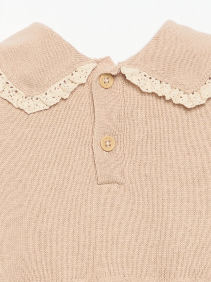 Ranita de punto con cuello y bolsillos de fantasía Beige - Kiabi