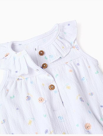 Ranita sin mangas de algodón con motivo y volantes