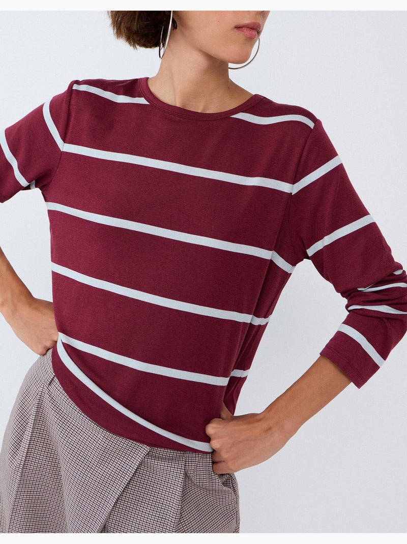 Rayas de camiseta de manga larga, mo fashion Rojo - Kiabi