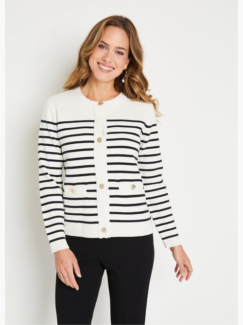 Rebeca corta a rayas con cuello redondo y cierre de botones - Afibel - Kiabi