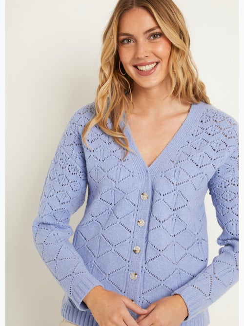 Rebeca corta abotonada con cuello de pico, lisa - Afibel - Kiabi