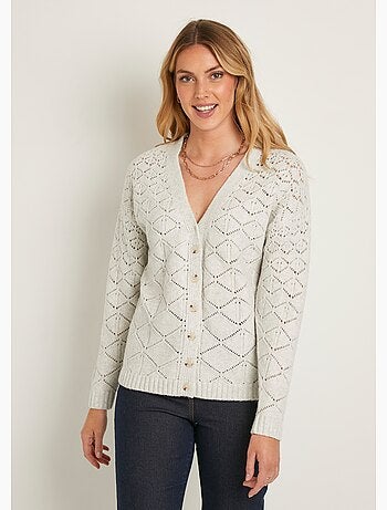 Rebeca corta abotonada con cuello de pico, lisa - Afibel