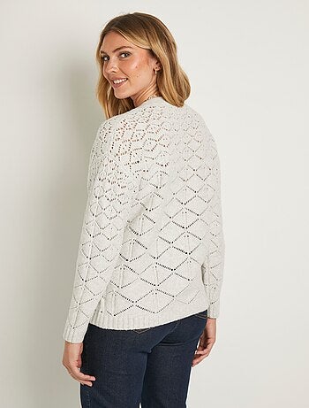 Rebeca corta abotonada con cuello de pico, lisa - Afibel