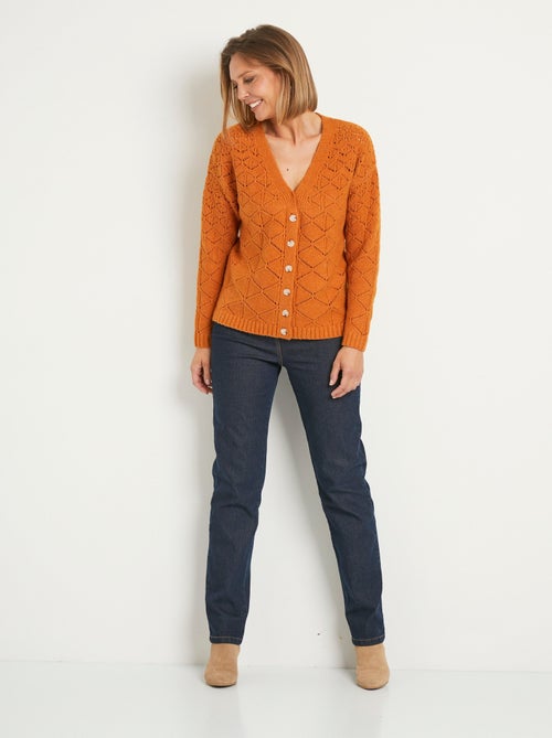 Rebeca corta abotonada con cuello de pico, lisa - Afibel - Kiabi