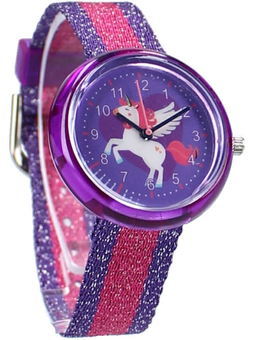 Reloj analógico infantil de unicornio con números y correa con purpurina - Kiabi