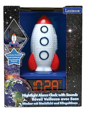 Reloj despertador con luz nocturna de diseño 3D Rocket y efectos de sonido