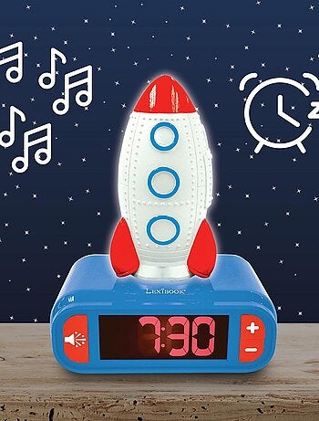 Reloj despertador con luz nocturna de diseño 3D Rocket y efectos de sonido