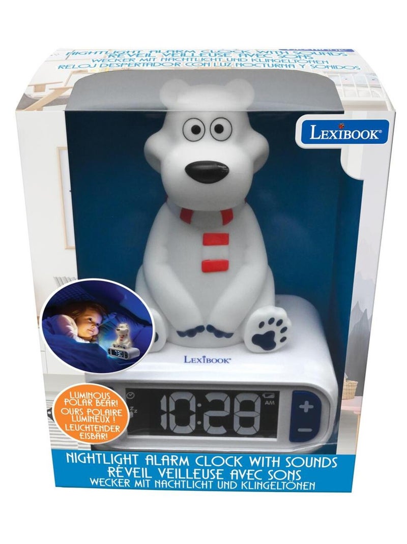 Reloj despertador con luz nocturna Dise?o 3D Animales Oso polar y efectos de sonido Blanco - Kiabi