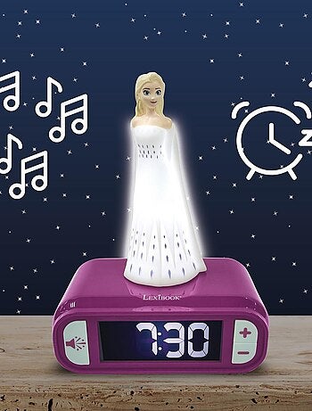 Reloj despertador con luz nocturna Dise?o 3D Frozen Elsa y efectos de sonido