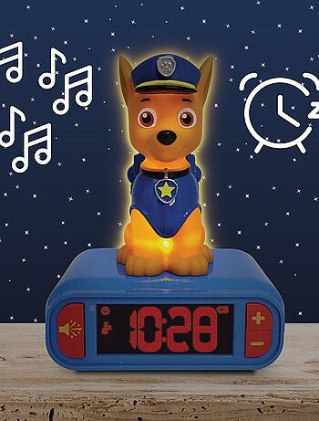Reloj despertador con luz nocturna Dise?o 3D Paw Patrol Chase y efectos de sonido