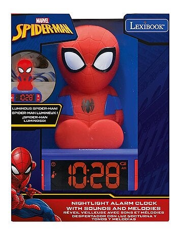 Reloj despertador con luz nocturna Dise?o 3D SpiderMan y efectos de sonido