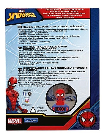 Reloj despertador con luz nocturna Dise?o 3D SpiderMan y efectos de sonido