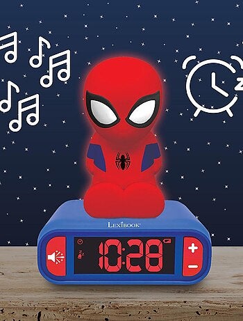 Reloj despertador con luz nocturna Dise?o 3D SpiderMan y efectos de sonido