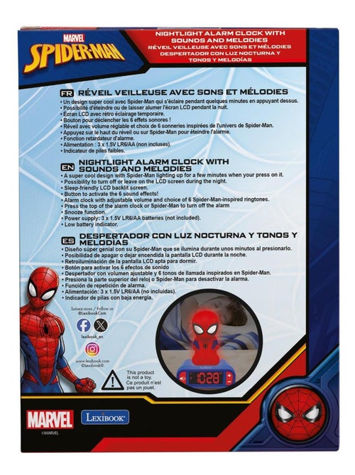 Reloj despertador con luz nocturna Dise?o 3D SpiderMan y efectos de sonido - Kiabi