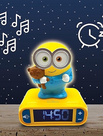 Reloj despertador con luz nocturna Dise?o en 3D Los Minions y efectos de sonido