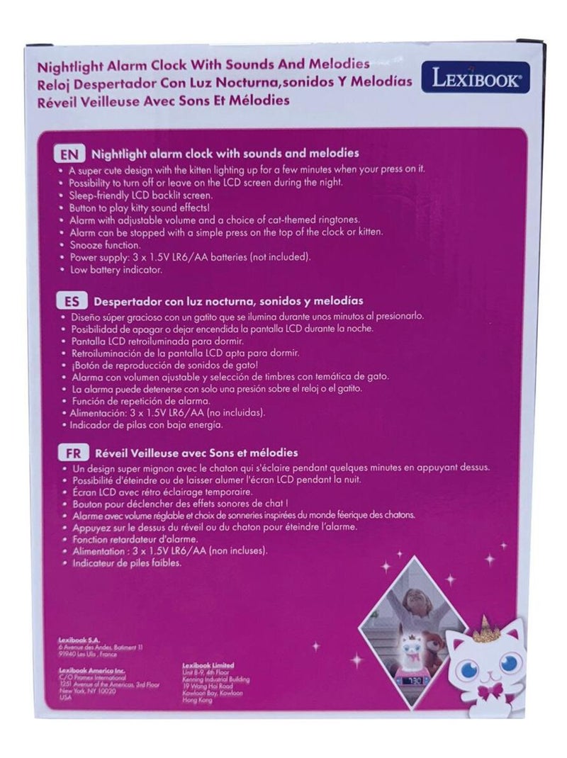Reloj despertador con luz nocturna y efectos de sonido con diseño 3D de gato Rosa - Kiabi