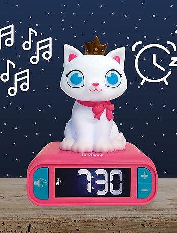 Reloj despertador con luz nocturna y efectos de sonido con dise?o 3D de gato