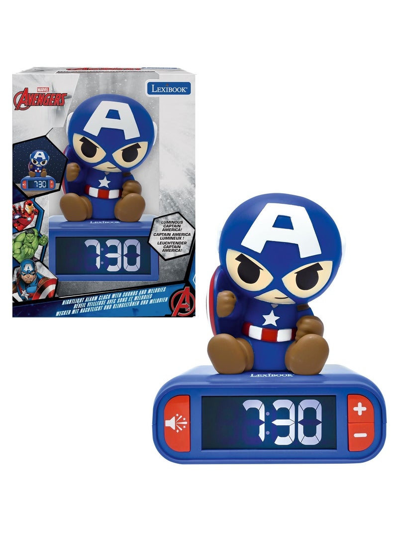Reloj despertador con luz nocturna y sonidos del Capitán América Azul - Kiabi