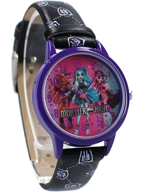 Reloj infantil monster high esfera rosa magenta con personajes - correa negra monster high - Kiabi