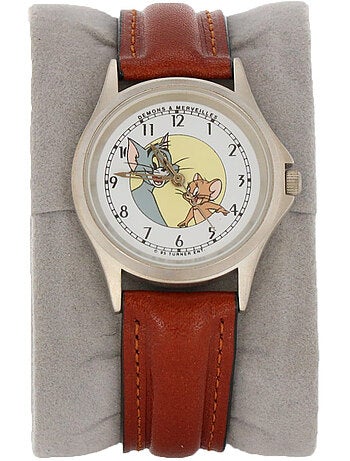 Reloj redondo con correa efecto piel tom y jerry y tex avery looney tunes