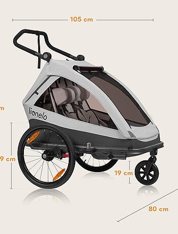 Remolque para bicicleta 2 en 1 LIONELO Cama - Cochecito todoterreno - 2 niños - Hasta 6 años