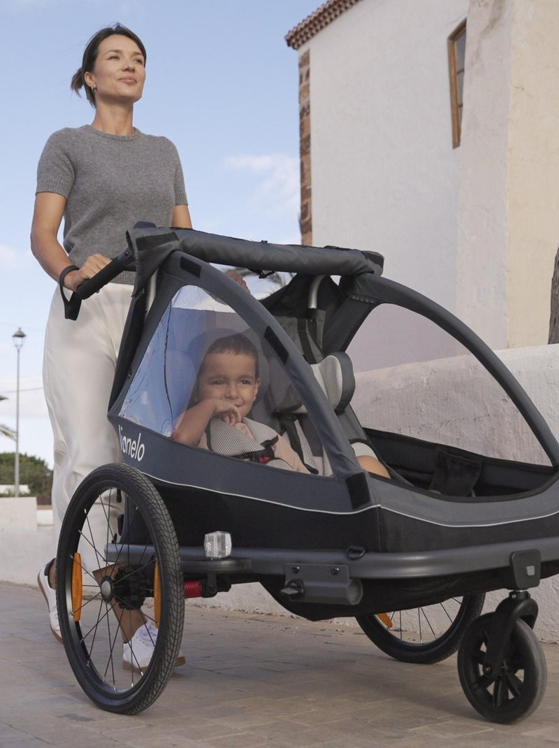 Remolque para bicicleta 2 en 1 LIONELO Cama - Cochecito todoterreno - 2 niños - Hasta 6 años Gris - Kiabi