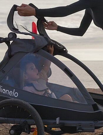 Remolque para bicicleta 2 en 1 LIONELO Cama - Cochecito todoterreno - 2 niños - Hasta 6 años