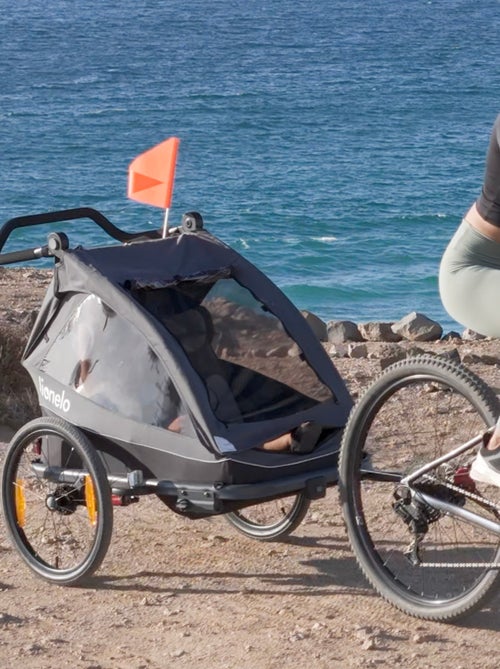 Remolque para bicicleta 2 en 1 LIONELO Cama - Cochecito todoterreno - 2 niños - Hasta 6 años - Kiabi