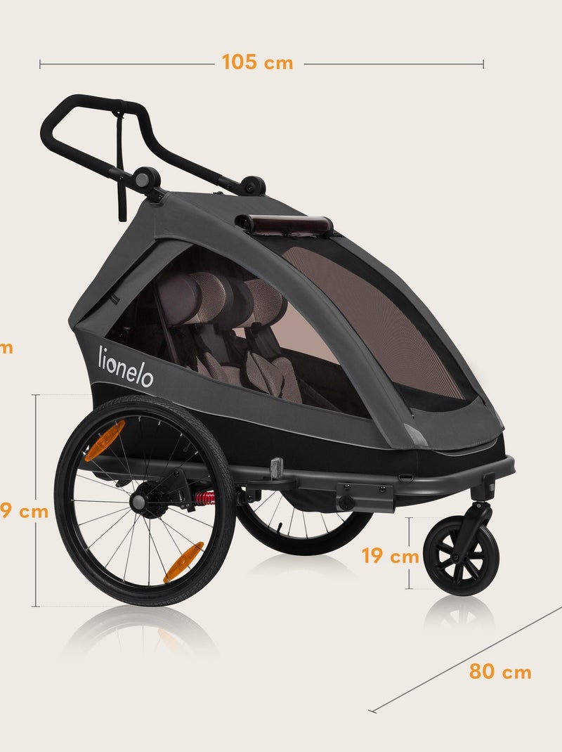 Remolque para bicicleta 2 en 1 LIONELO Cama - Cochecito todoterreno - 2 niños - Hasta 6 años Gris gris - Kiabi