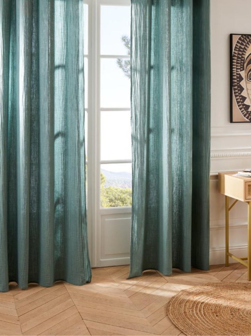 Rideau liso de gasa de algodón Azul celadón - Kiabi