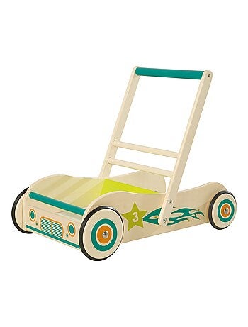 ROBA Andador para bebé "Rennfahrer" en madera - con freno - carrito de paseo - altura del asa 45 cm