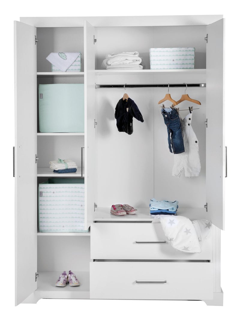 ROBA Armario "Maxi" – 3 puertas y 2 cajones – estilo casa de campo Blanco - Kiabi