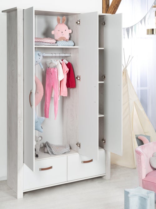 ROBA Armario "Mila" 3 puertas y 2 cajones – gris / blanco - Kiabi
