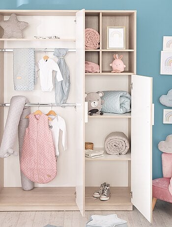 ROBA Armario "Olaf" 3 puertas – con compartimento abierto – blanco / olmo lunar