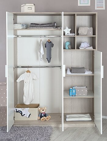 ROBA Armario "Olaf" 3 puertas – con compartimento abierto – blanco / olmo lunar