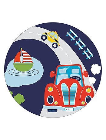 ROBA Banco baúl para juguetes "Rennfahrer" en madera para niños - cierre suave - blanco/azul