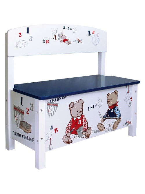 ROBA Banco baúl para juguetes Teddy College para niños - cierre suave - azul / diseño osos - Kiabi