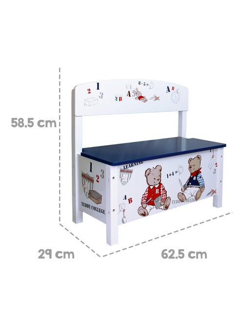 ROBA Banco baúl para juguetes Teddy College para niños - cierre suave - azul / diseño osos - Kiabi