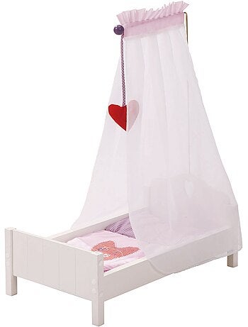 ROBA Cama para muñecas en madera "Fienchen" incluye textil rosa - lacado blanco