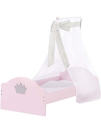 ROBA Cama para muñecas en madera "Princesa Sophie" - incluye textil - rosa/gris
