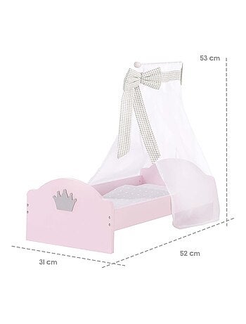 ROBA Cama para muñecas en madera "Princesa Sophie" - incluye textil - rosa/gris
