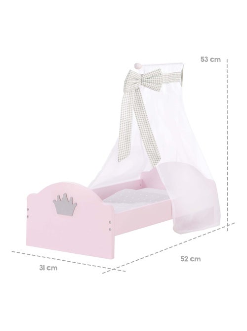 ROBA Cama para muñecas en madera "Princesa Sophie" - incluye textil - rosa/gris - Kiabi