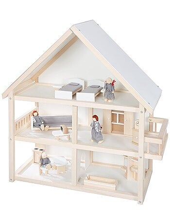 ROBA Casa de muñecas + muebles y muñecas – madera natural