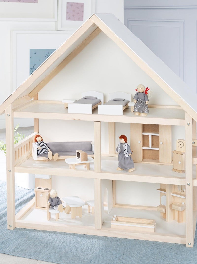 ROBA Casa de muñecas + muebles y muñecas – madera natural Blanco Beige Gris - Kiabi