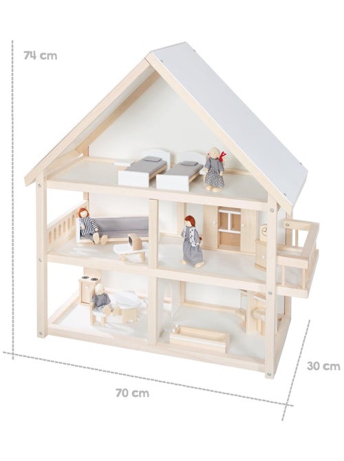 ROBA Casa de muñecas + muebles y muñecas – madera natural - Kiabi